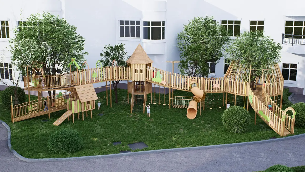 游廊 树围 部落乡村风格组合滑梯